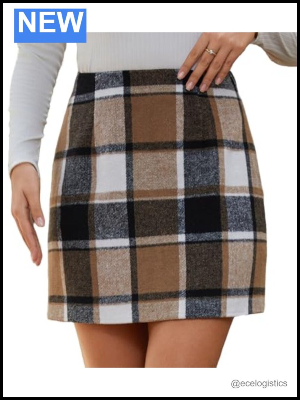 Womens High Waisted Plaid Bodycon Mini Skirt Pencil Cotton Polyester